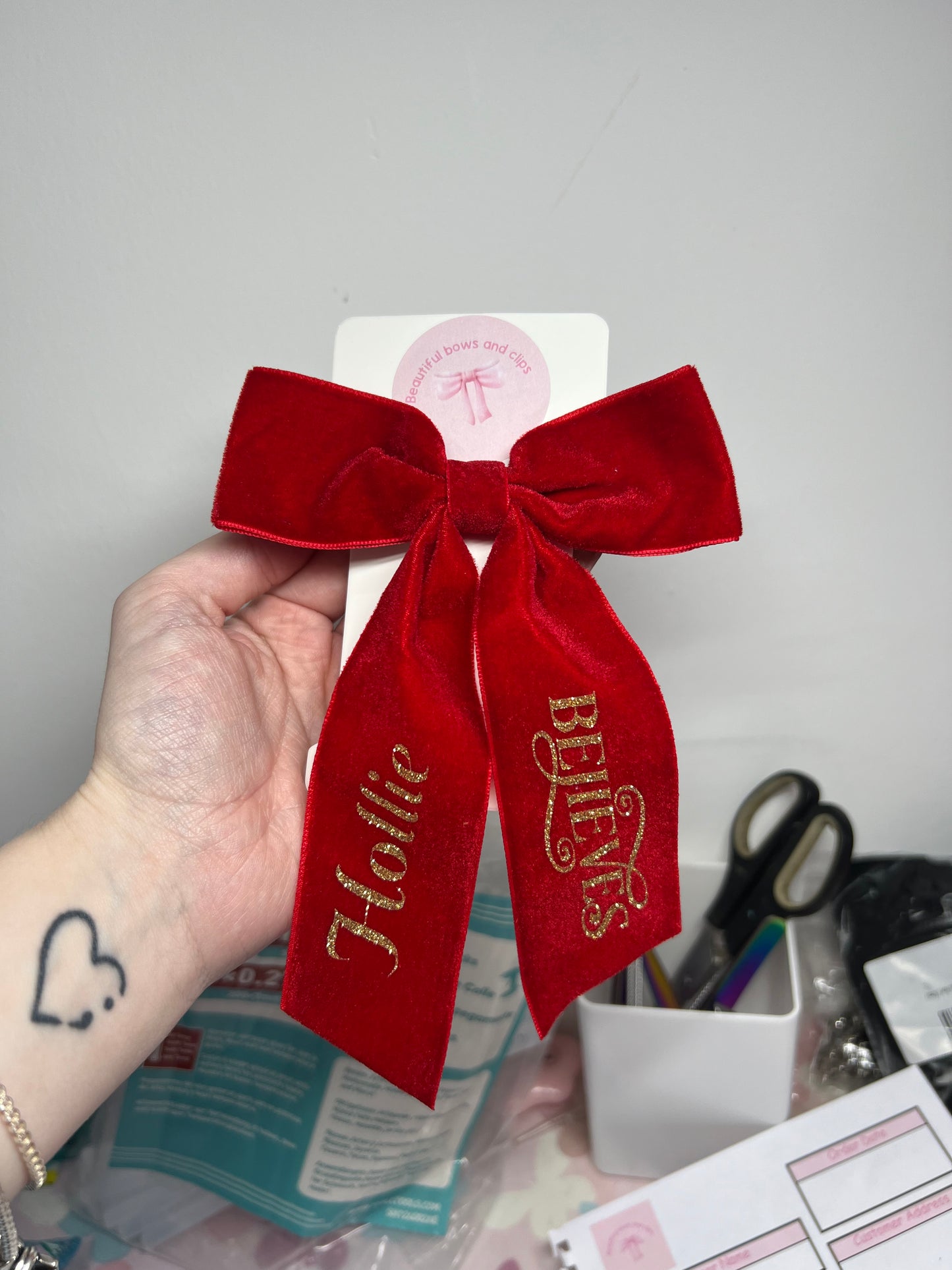 Believe velvet red hair bow