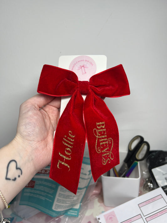Believe velvet red hair bow