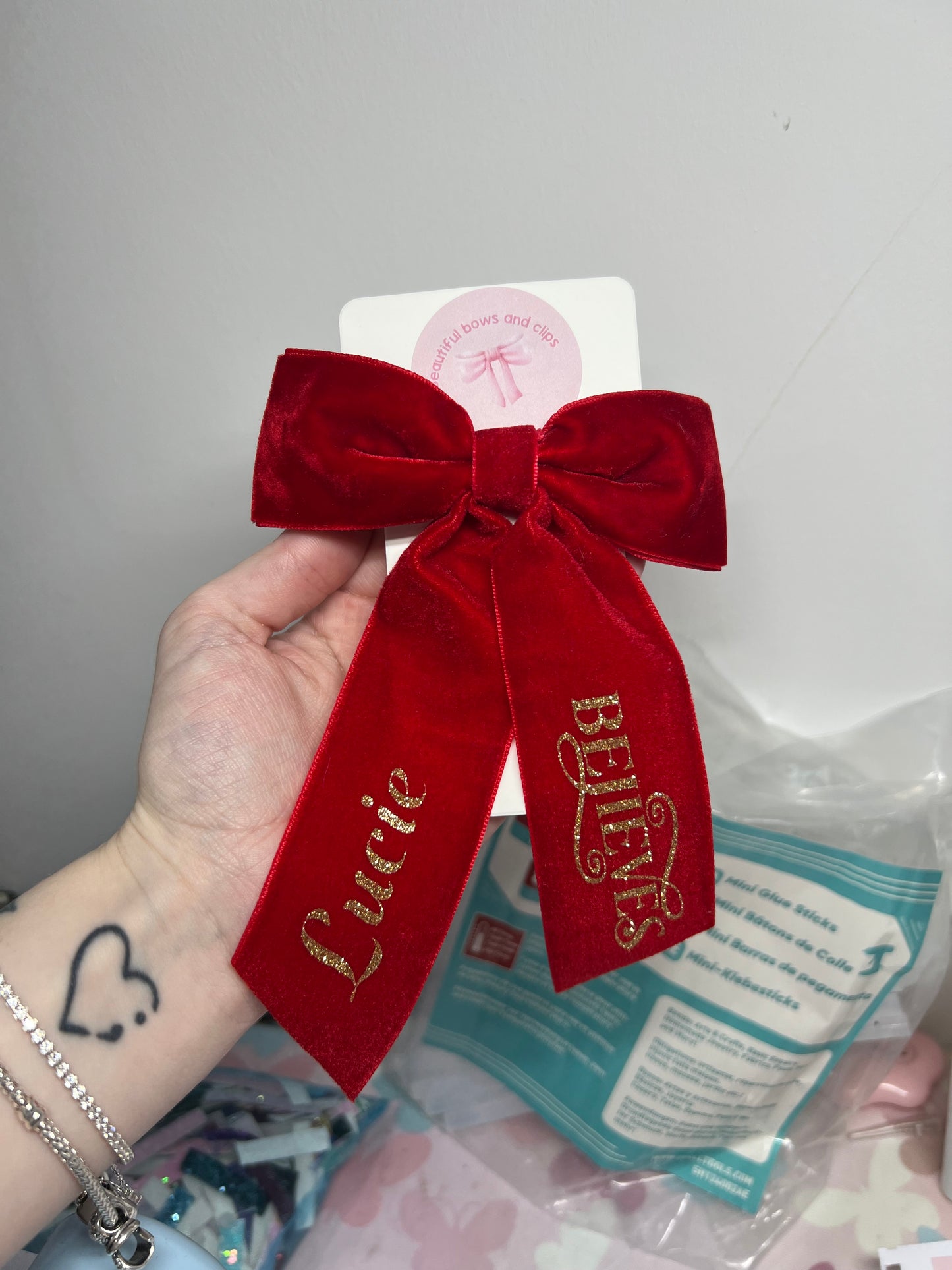 Believe velvet red hair bow