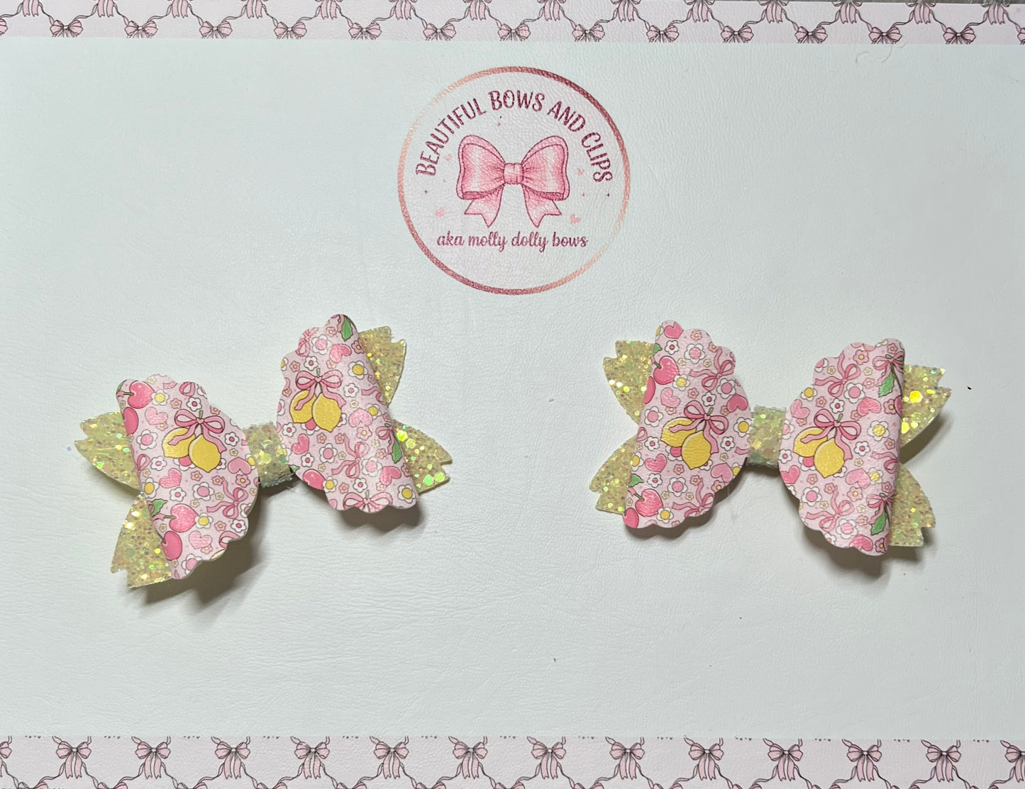 Lemons and cherries hair bow set