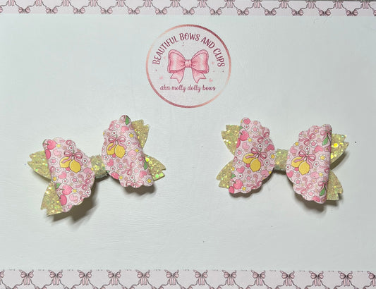 Lemons and cherries hair bow set