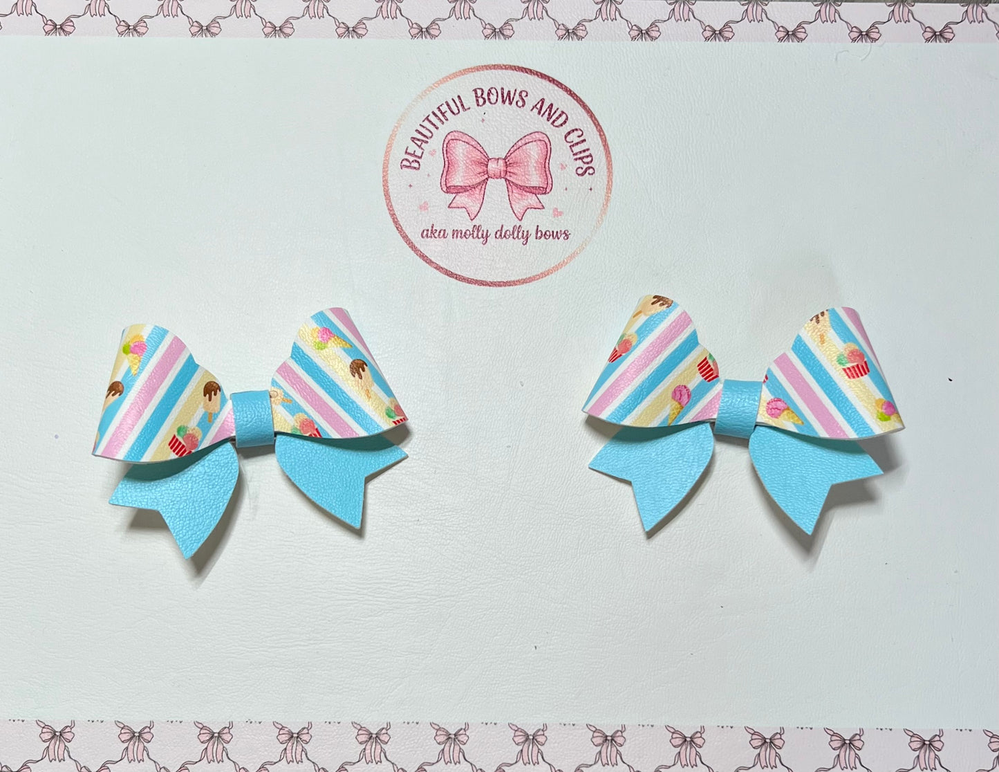 Striped icecream hair bow set