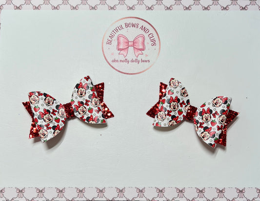 Minnie strawberry hair bow set