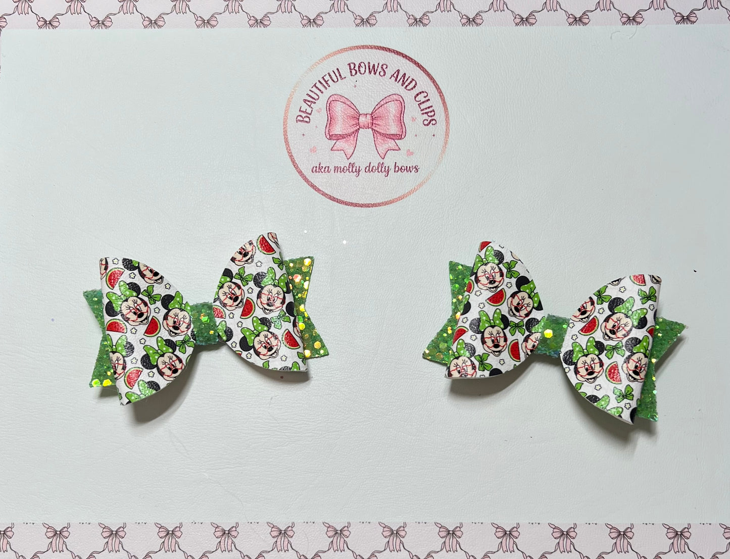 Minnie watermelon hair bow set