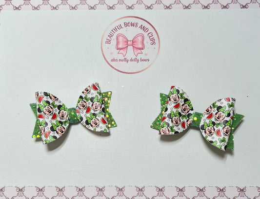 Minnie watermelon hair bow set