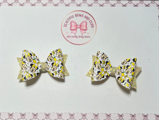 Minnie lemon hair bow set
