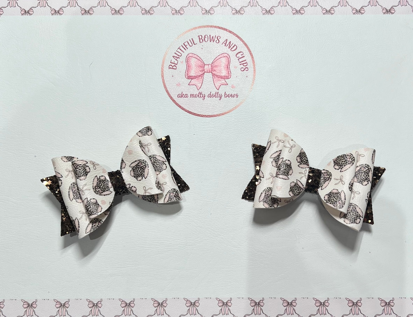 Leopard jellycat bunny hair bow set
