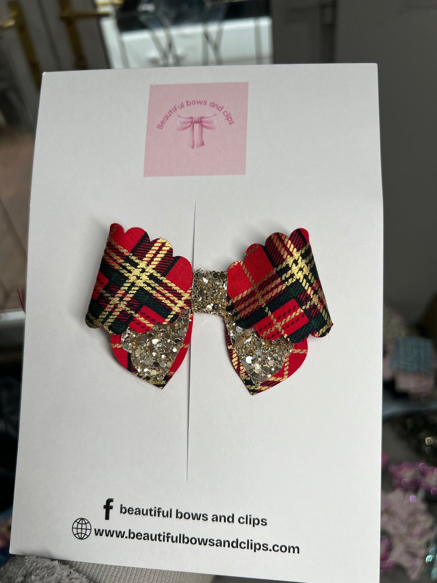 Red and gold Tartan hair bow