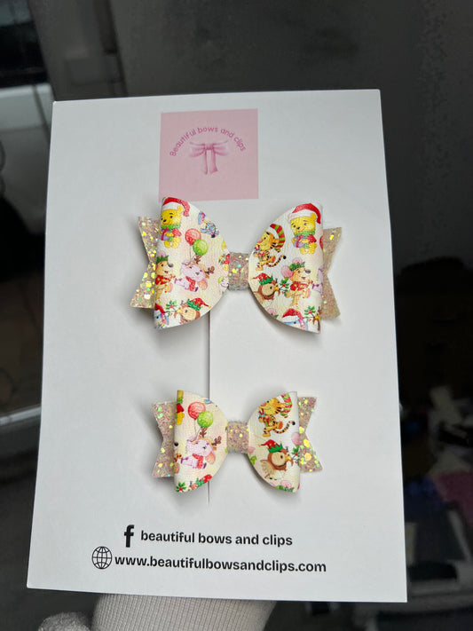 Pooh bear Xmas hair bow