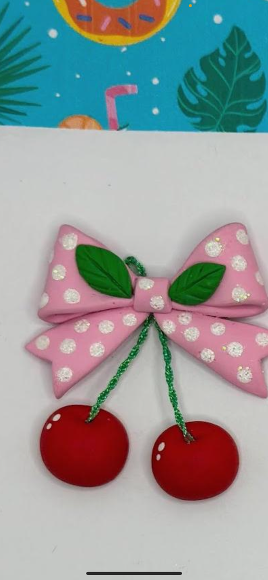 Cherry polka dot hair bow