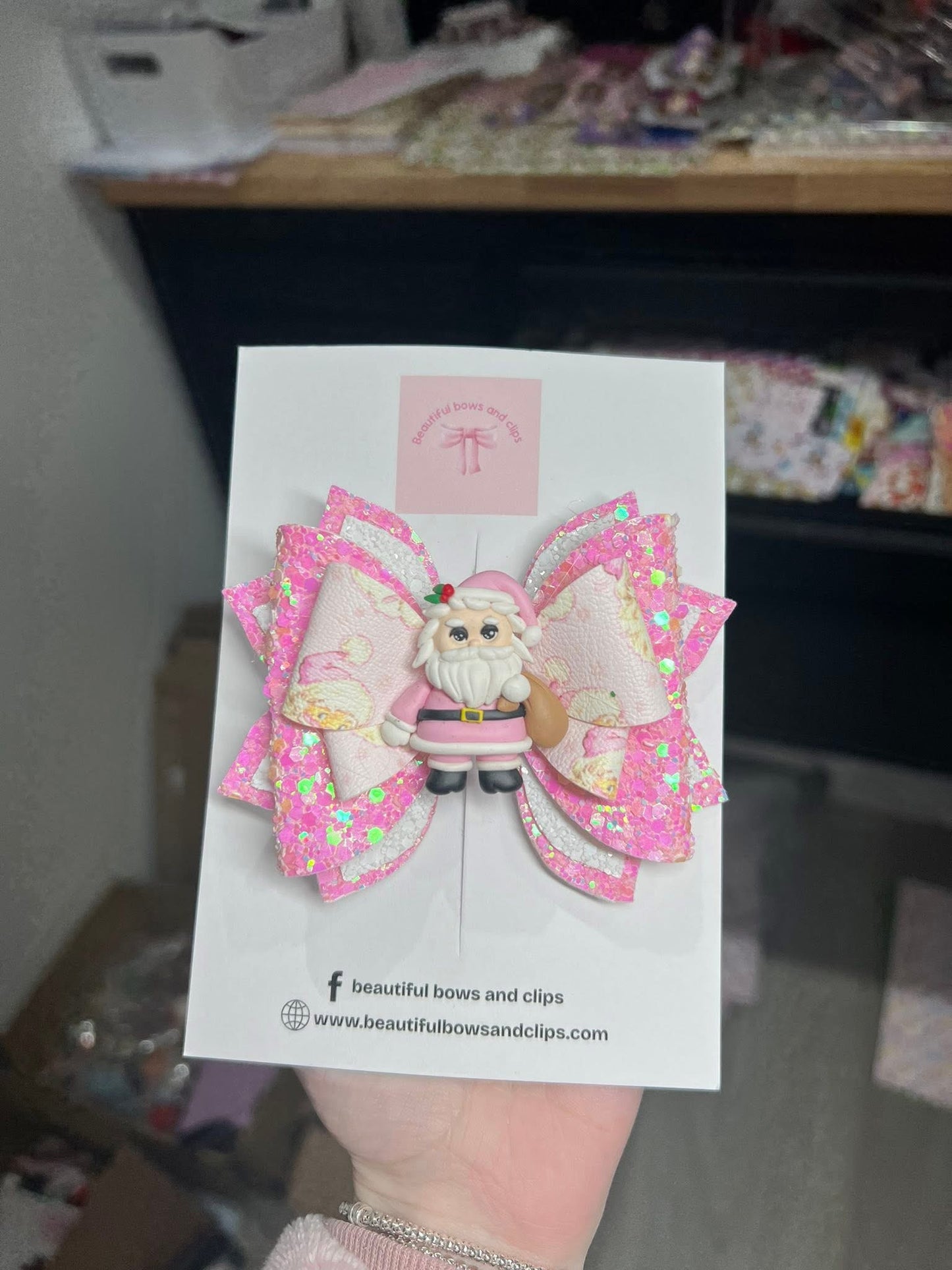 Pink Santa hair bow