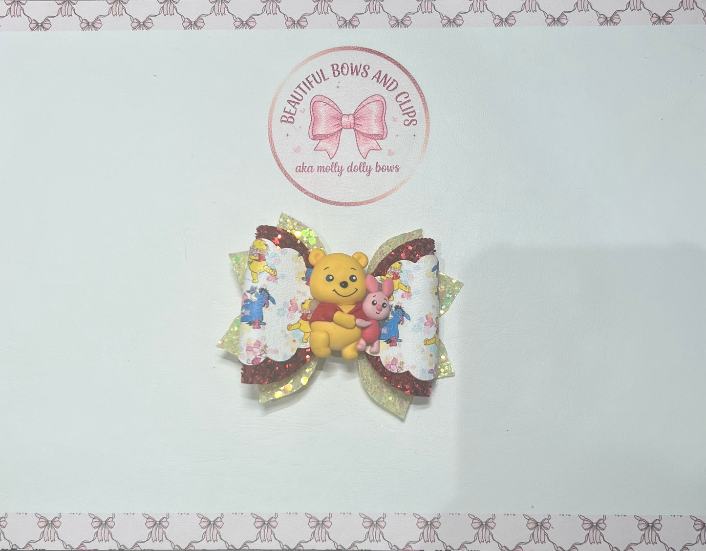Pooh and piglet clay hair bow