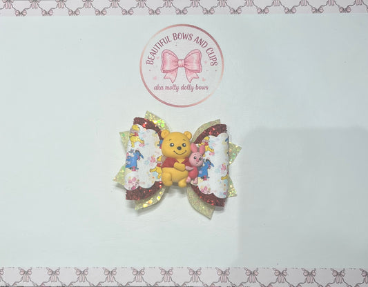 Pooh and piglet clay hair bow