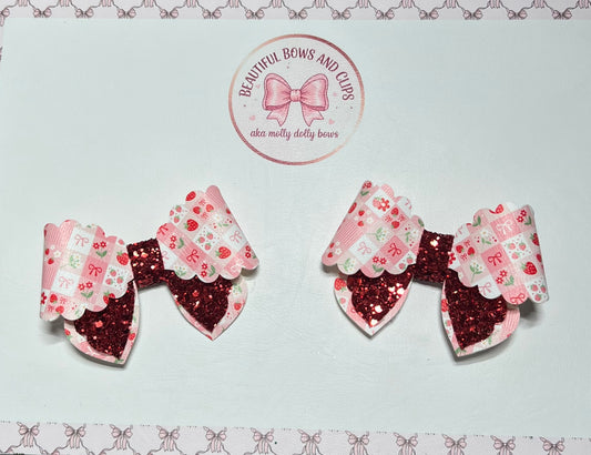Summer strawberry hair bow set