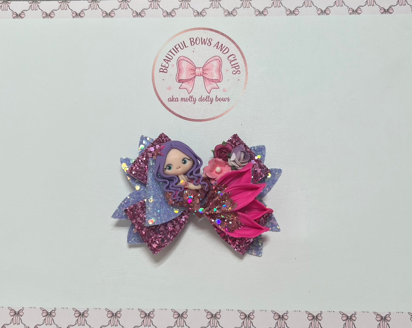 Purple and pink mermaid hair bow