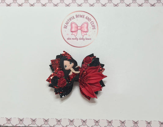 Red and black mermaid hair bow