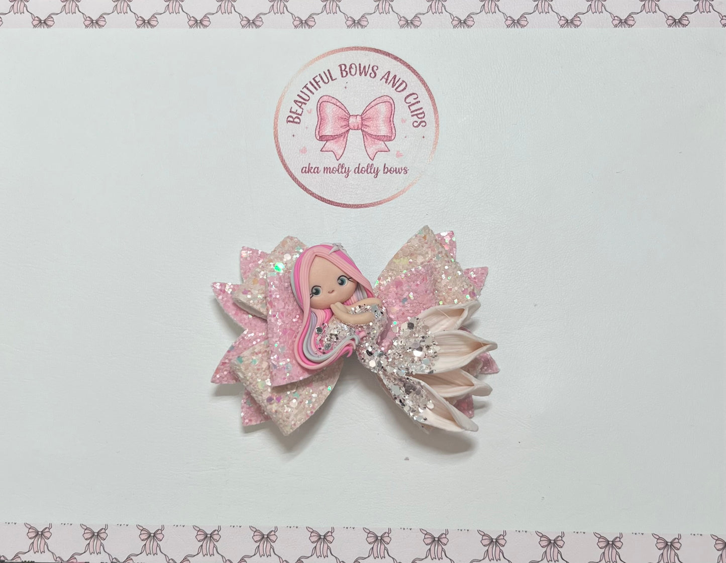 Beige and pink mermaid hair bow
