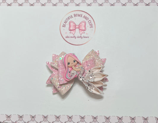 Beige and pink mermaid hair bow
