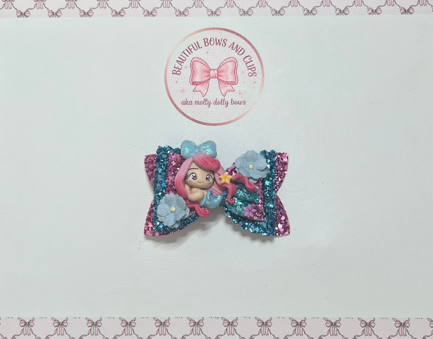 Pink and blue mermaid hair bow