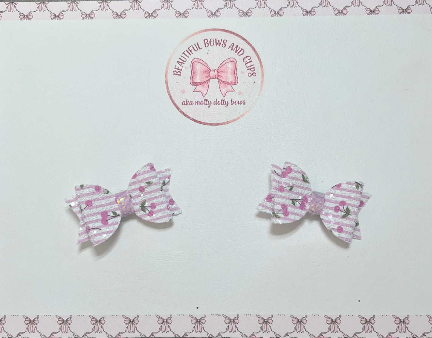 Cherry stripe glitter hair bow set