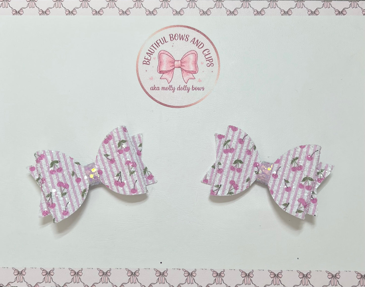 Cherry stripe glitter hair bow set
