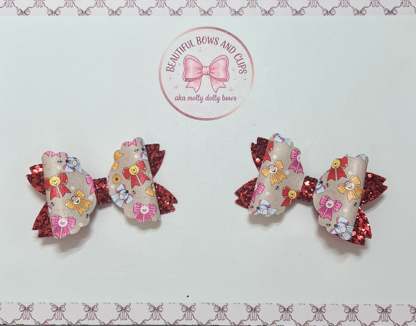 Pooh bear bows hair bow set
