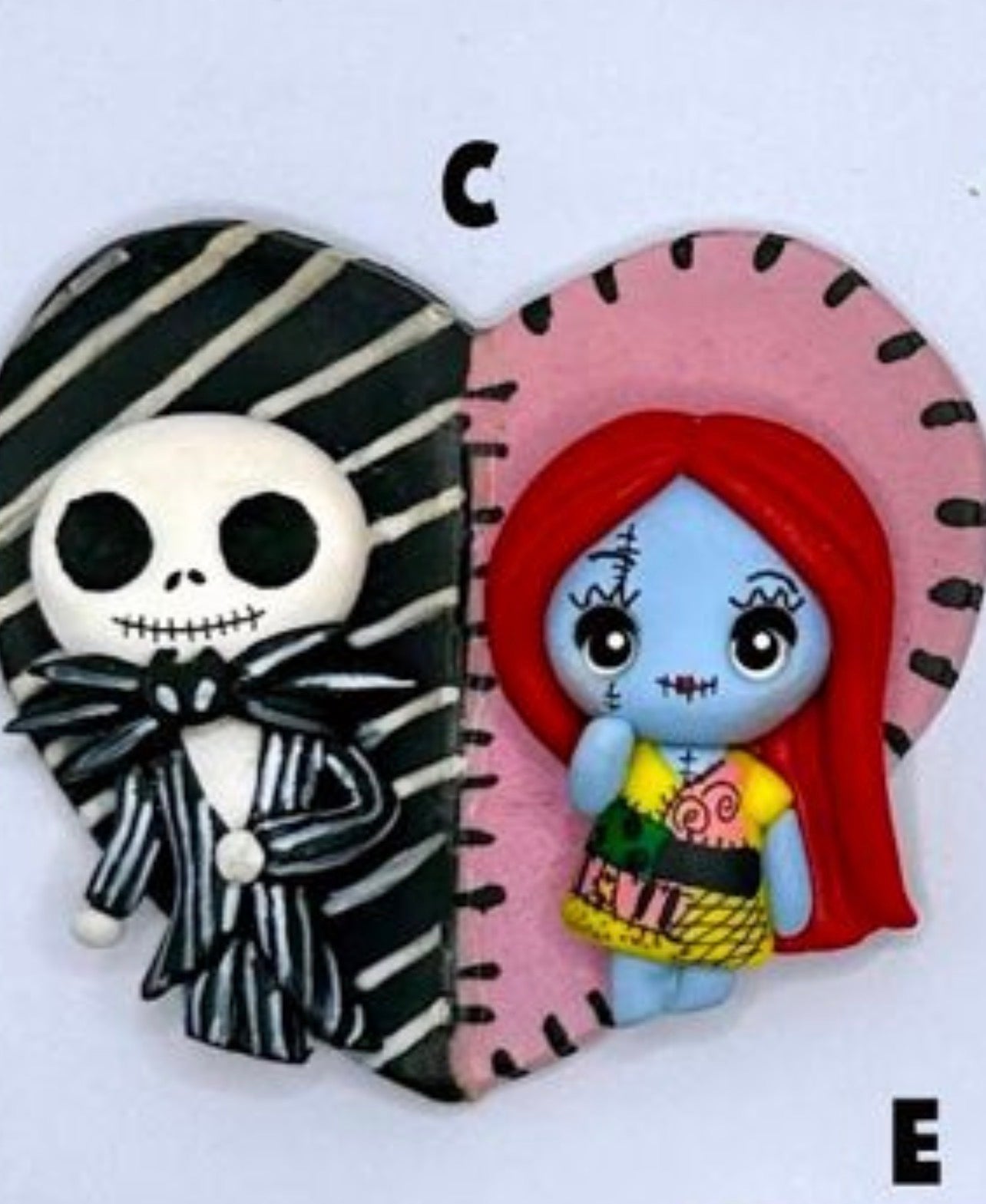 Jack and Sally heart hair bow
