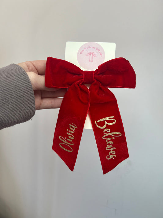 Believe velvet red hair bow