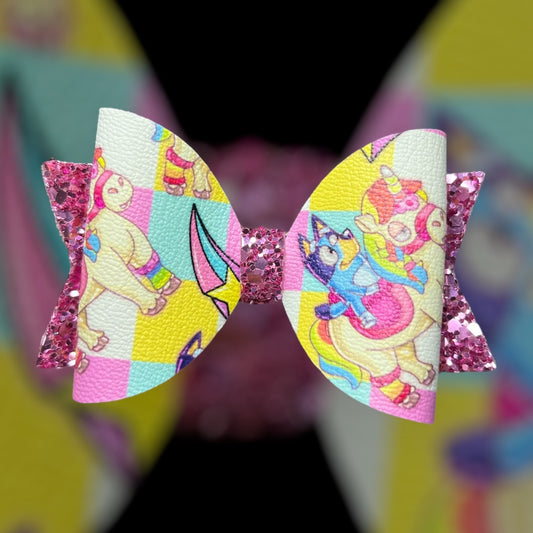 Blue dog unicorn hair bow