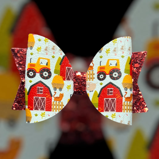 Farm house and tractor hair bow
