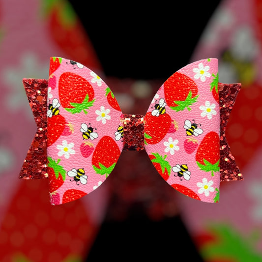 Strawberry and bees hair bow