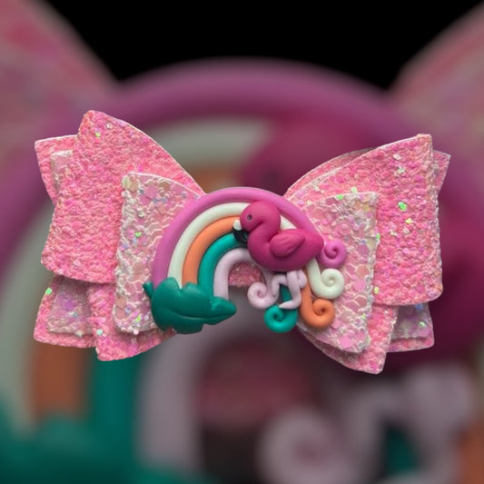Flamingo rainbow hair bow