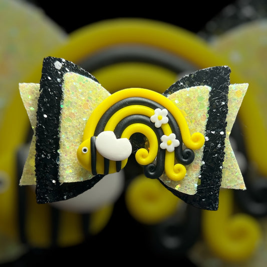 Bee rainbow hair bow