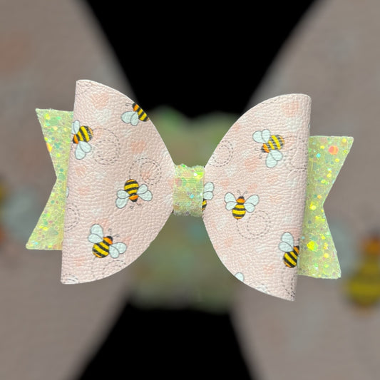 Pink and yellow bees hair bow