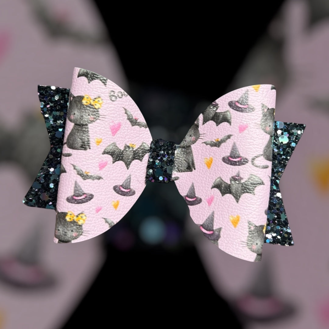 Pink bats and cats hair bow