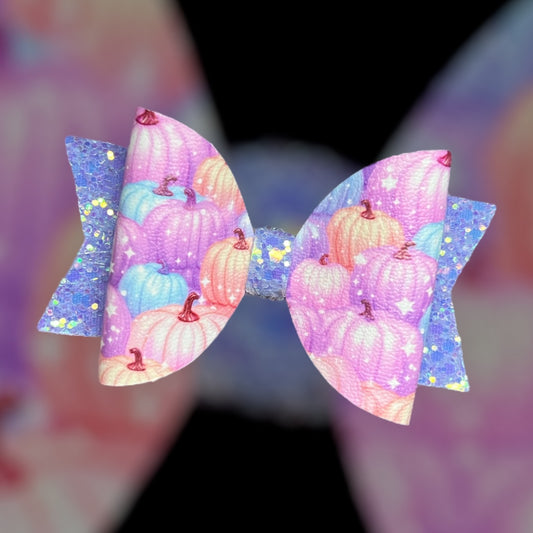 Pink and purple pumpkin hair bow