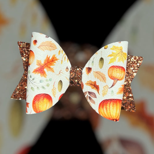 Autumn leaves and pumpkins hair bow