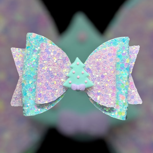 Pastel blue Christmas tree hair bow