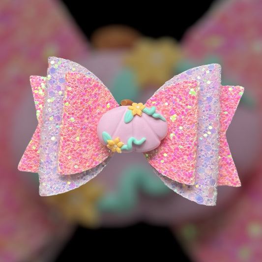 Pink pumpkin hair bow