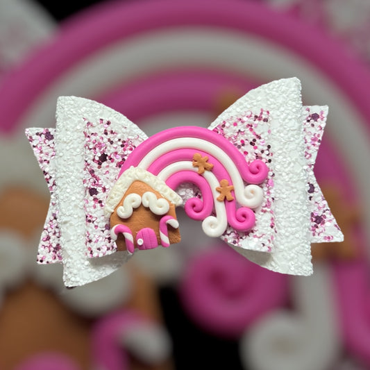 Pink gingerbread house hair bow