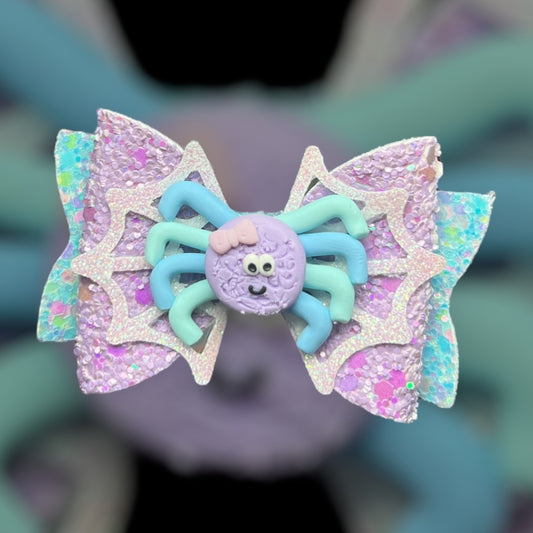 Blue and purple spider hair bow