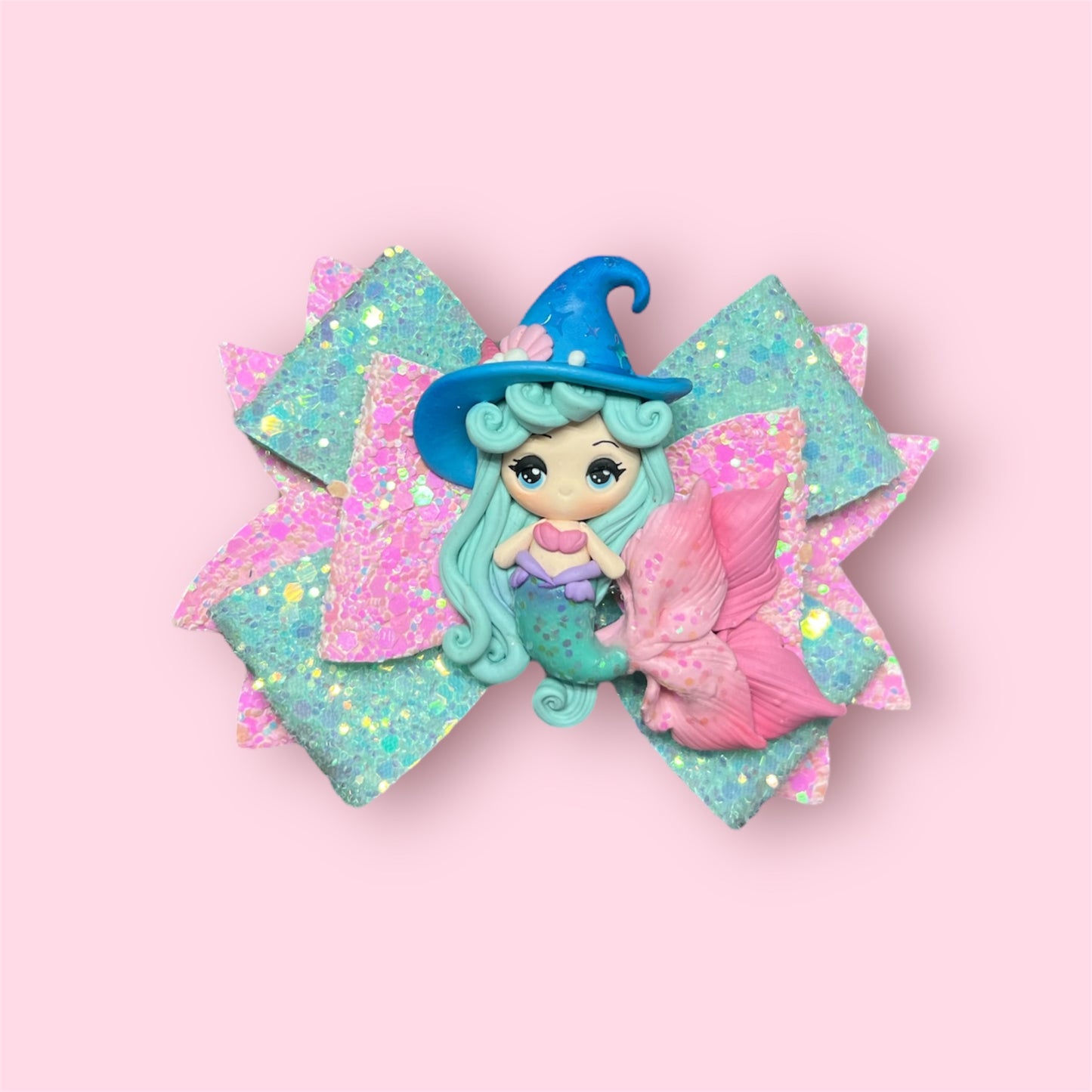 Mint green and pink Halloween mermaid hair bow