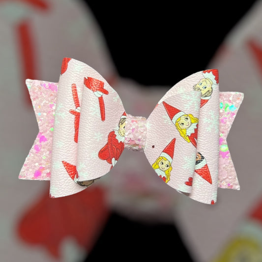 Pink elf on shelf hair bow