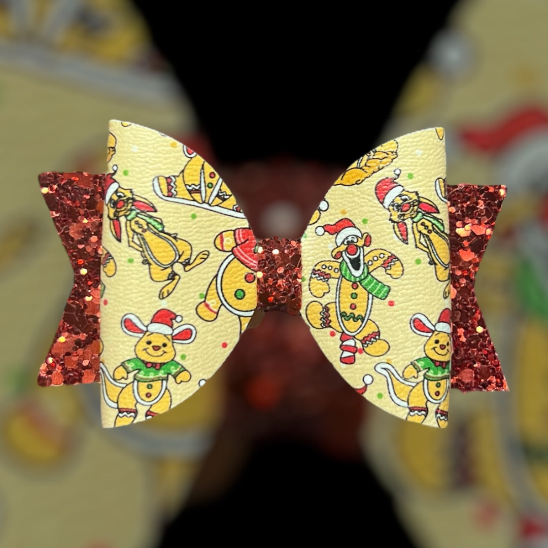 Pooh bear Christmas hair bow
