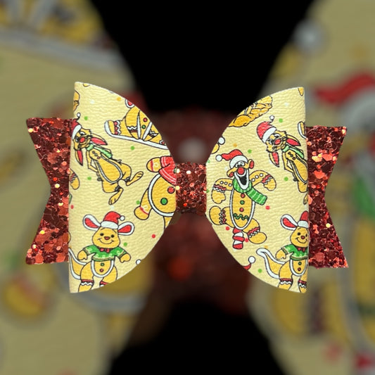 Pooh bear Christmas hair bow