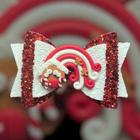 Red gingerbread house hair bow (ONCE ITS GONE ITS GONE)