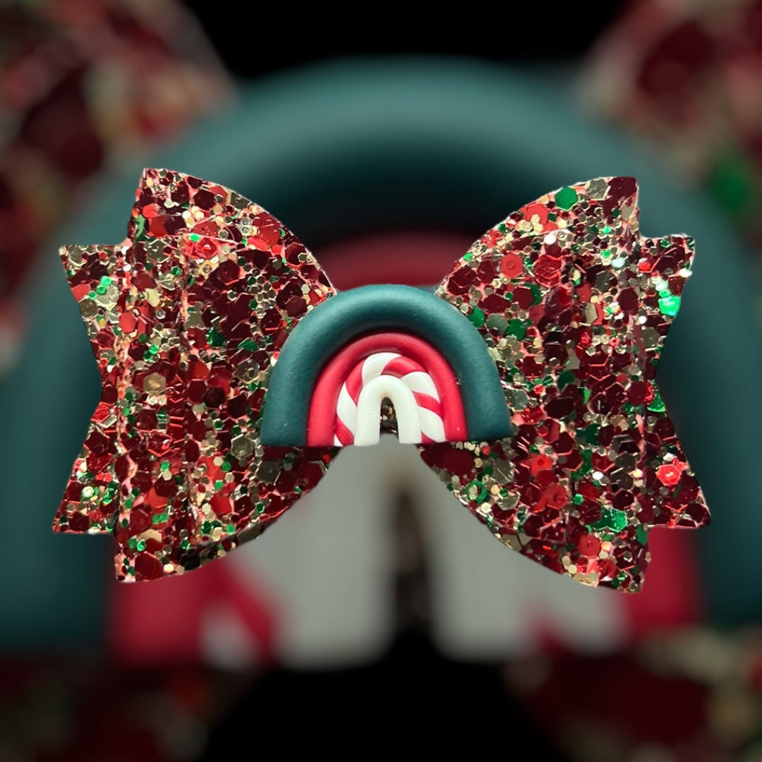 Candy cane rainbow hair bow (ONCE ITS GONE ITS GONE)