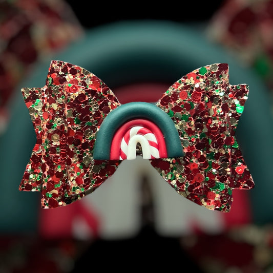 Candy cane rainbow hair bow (ONCE ITS GONE ITS GONE)
