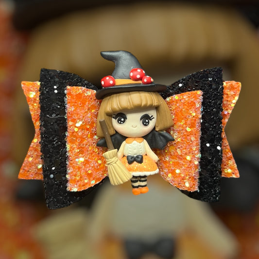 Brown hair orange witch hair bow