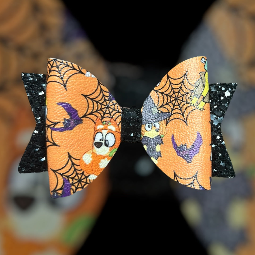Blue dog Halloween hair bow